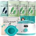 LANSLEYWAX Digital Waxing Kit for Women Men, Wax Warmer for Hair Removal with Silicone Pot, Hard Wax Kit, Waxing Machine for Sensitive Skin Brazilian Bikini Leg Eyebrow Full Body Home Use (Basic Kit- Blue Green)