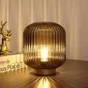 Battery Operated Lamp, Small Table Lamp with LED Bulb, Battery Powered Lamp Cordless Decorative Glass Beside Lamp for Bedroom Living Room Hallway (Brown) (Brown)