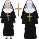 Mepase 3 Pcs Girls Nun Costume Set with Cross Necklace Halloween Nun Costume for Kids Horror Catholic Sister Robe Costumes
