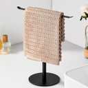 Black Hand Towel Holder Stand  Countertop T-Shaped Stainless Steel Towel Rack with Non-Slip Base for Vanity and Kitchen
