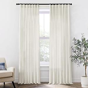 XTMYI Linen Drapery 92 Inch Curtains Length 2 Panels Set, Back Tab Sheer Window Curtains Living Room Bedroom, 50x92 Inches Long, Cream
