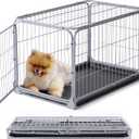 ZOMISIA Collapsible Dog Crate for Small Dogs - 30 inch Escape Proof Metal Dog Kennel with Double Door, Easy Assembly Foldable Dog Cage with Removable Tray, Indoor Outdoor Use, Silver Gray