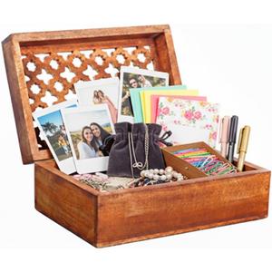 Mela Artisans Large Wooden Keepsake Box | Medium Polish Memory & Decorative Storage Box for Jewelry, Photos & Trinkets with Hinged Lid | vintage Storage Box | Trellis Design | 9 x 6 x 3.5