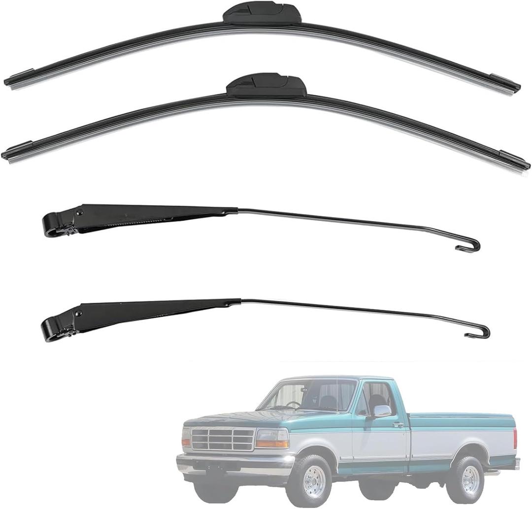 F1TZ-17526-AA 1 Pair Front Windshield Wiper Arm & Blade Kit F4TZ-17526-A Compatible With Ford F-150/F-250/Bronco 1991-1996,F-350/ F-Super Duty 1991-1997