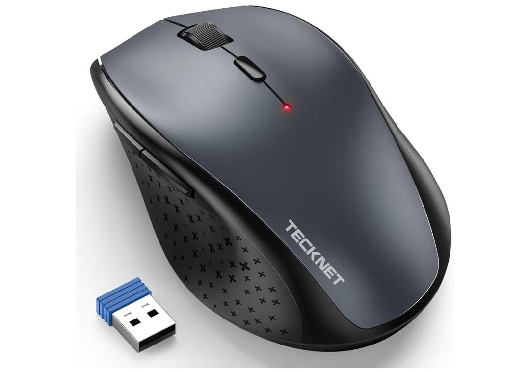 TECKNET Wireless Mouse, 2.4G USB Computer Mouse with 6-Level Adjustable 4800 DPI, Silent Quiet Click，30 Months Battery, Ergonomic Grips, 6 Buttons Portable for PC, Chromebook, Mac - Grey