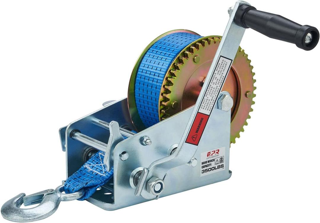 OPENROAD Boat Winch 3500lbs Hand Winch, with 32ft Blue Strap and 2 Speed switchable, for Boat Trailer Towing Winch