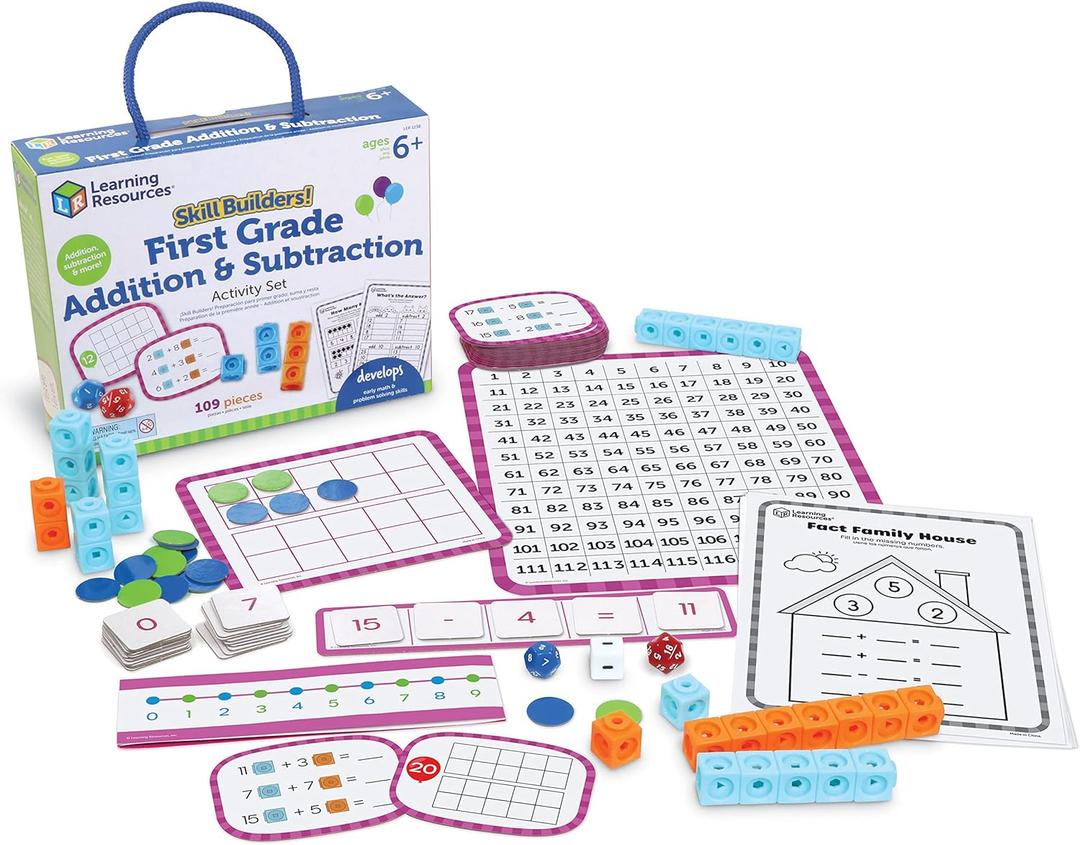 Skill Builders! 1st Grade Addition & Subtraction, Homeschool Curriculum, First Grade Learning Games, First Grade Learning Materials,Back to School, 109 Pieces, Age 6+