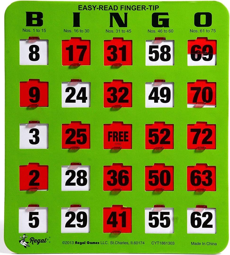 Regal Bingo - Shutter Slide Bingo Cards Only - 8 x 9 - 5-Ply Green Cardstock - Easy to Read - No Duplicates - Red Sliding Windows - Perfect for Large Groups, Bulk Purchasing (200 Pack)