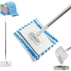 Snap Grip Mini Mop,2026 Upgraded Zero Touch Snap Grip Mini Mop,Cloth Changing MiniMop,Automatic Hands Free Push Pull Handle,Includes 1 MiniMop & 5 Reusable Cloths (White)