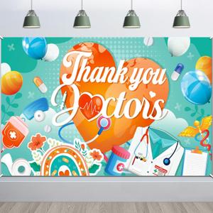 2 x HOWAF Doctors Appreciation Week Banner, Orange and Green, 72.8 x 43.3 Inch, Foldable, Weather Resistant, Professional, Party Banner for Healthcare Facility, Wall Mount, Standard Banner