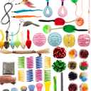 Fashion's Talk Cat Toys 50 Pcs for Indoor Cats,Interactive Door Hanging Mice Feather Toy Cat Spring Toy Cat Wand Catnip Crinkle Balls Silvervine Sticks Balls Kitten Toys Bulk