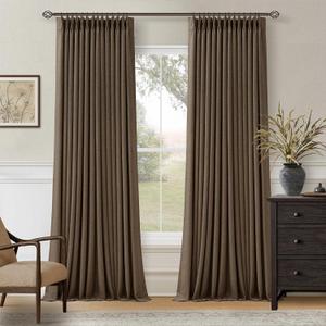 102 Inch Linen Pleated Black Out Curtains 2 Panels Set for Bedroom Living Room Darkening 100% Blackout Memory Trained Farmhouse Rustic Farmhouse Pinch Pleat Window Curtain Brown 102 Inch Dutch Cocoa, 40"W x 102"L