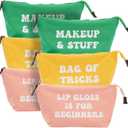 6 Pack Small Canvas Makeup Bags with Zipper for Women, 3 Colors/Designs (8 x 4 x 6 In) (Yellow, Green, Pink)