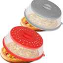 2 Pack Collapsible Microwave Splatter Cover, Vented Microwave Lid with Hook Hole, Splatter Guard for Plate Dish Bowl, Vegetable Fruit Colander Multi-function Kitchen Gadget, (Grey & Red)