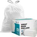 Plasticplace Custom Fit Trash Bags, Compatible with Simplehuman Code R (100 Count) White Drawstring Garbage Liners 2.6 Gallon/ 10 Liter 16.5" x 18"