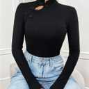 SweatyRocks Women's Long Sleeve Knit Ribbed Cheongsam Button up Mock Neck Tops (Black, XS)