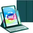 Keyboard Case for iPad 9th/8th /7th Gen Case with Keyboard 10.2inch, Rotating Magnetic Detachable Wireless Keyboard with Round Keycaps and Pencil Holder (B Style-Teal)