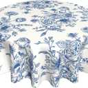 Blue Floral Tablecloth Round 70 x 70 Inch Chinoiserie Flowers Table Cloth Polyester Fabric Vintage Spring Summer Farmhouse Table Cover for Kitchen Party Dining Picnic Outdoor Decor
