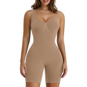 SHAPERX Women's Shaping Mid-Thigh Bodysuit Tummy Control Shapewear Seamless Sculpting Body Shaper, SZ5310-Sienna-S/ M 