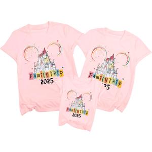 MYHALF Magical Family Shirts Matching 2025 Vacation Family Matching Outfits Mom and Mini Cute Summer Trip Clothes (Pink, XL)