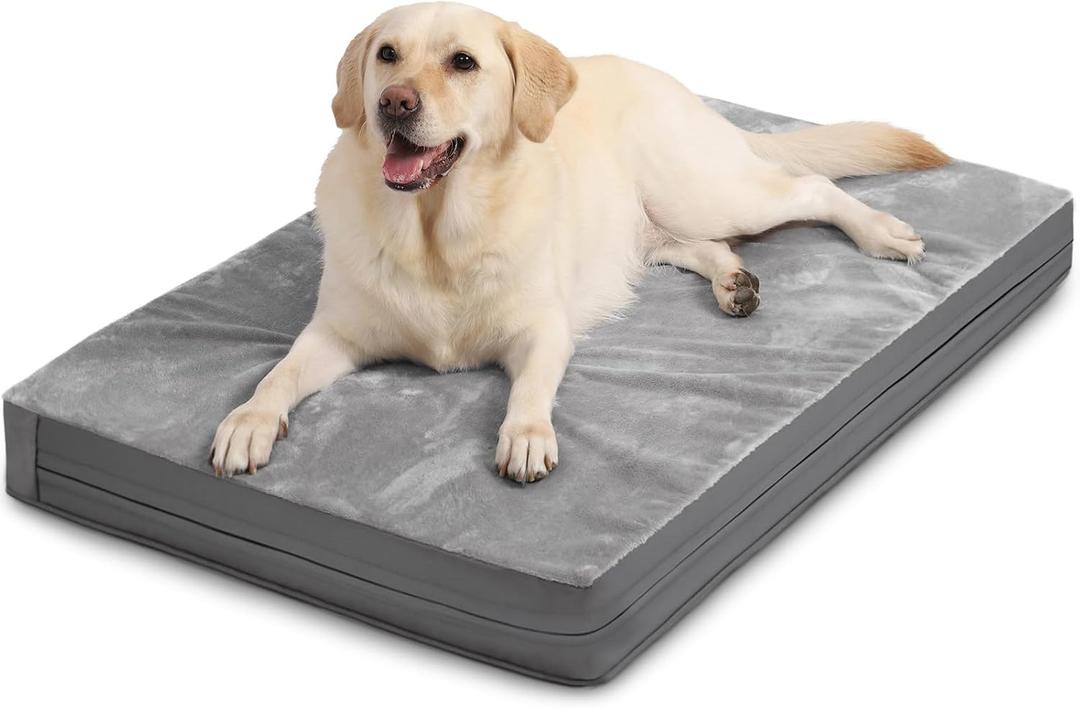 Vonabem Waterproof Outdoor Dog Bed Large Medium Sized Dogs, Washable Crate Pad 35 inch, Foam Orthopedic Pet Beds with Removable Cover,Durable Anti-Slip Kennel Pads 35"x22", Gray (Grey)