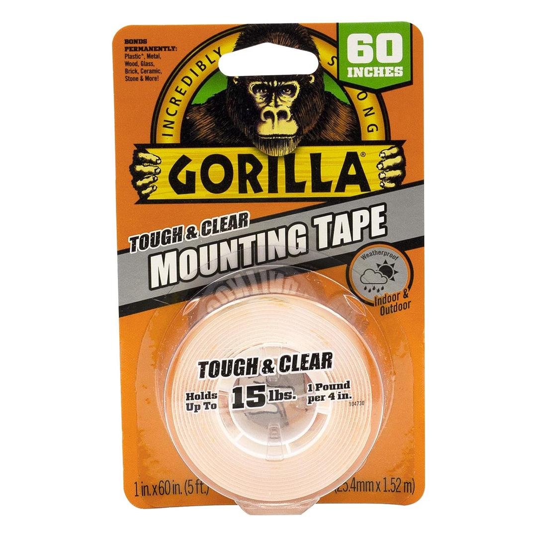 Gorilla Tough & Clear; Double Sided Mounting Tape; Weatherproof; 1" x 60"; Clear; (Pack of 1)