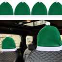 4 Piece Santa Claus Hats Car Seat Headrest Covers Interior Christmas Car Headrest for Xmas New Year Festival Holiday Party Decorations (Green)