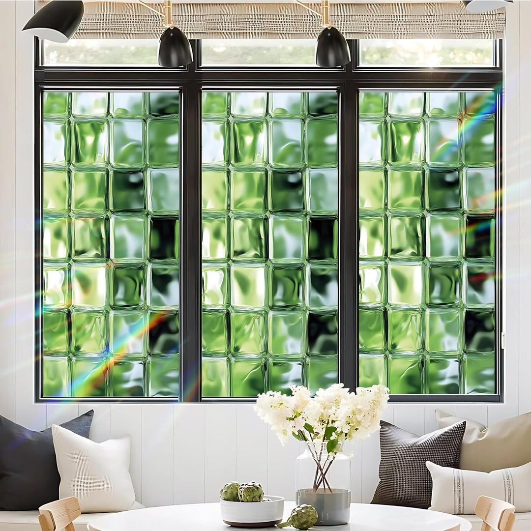 Window Privacy Film Static Cling Stained Glass Design Sun Blocking Non-Adhesive Removable Cover for Home Office 17.5x39.3 Inches (Multi-Color 7)