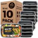 Glotoch 16oz 10-Pack Meal Prep Containers with Lids Reusable, plastic food storage containers sturdy leakproof, Microwave/freezer/dishwasher safe to go food containers, Black