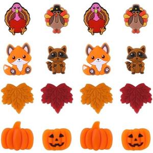 WEWAYSMILE 10 Pcs Thanksgiving Silicone Pumpkin Focal Beads DIY Bulk Beads for Handicrafts, Pen Lanyards, Bag Pendants