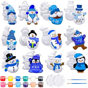 12 Sets Winter Ceramics to Paint Ready to Paint Your Own Ceramic Figurines Winter Painting Craft Snowman Penguin Gnome Paintable DIY Painting Kit for Unpainted Art Craft