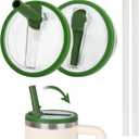 30 oz Replacement Lid for Stanley Quencher Tumbler Flip Straw, 2 PCS Spill Proof Lid Accessories Fit for Stanley with handle, Leak-Proof Splash Resistant Replaceble Cover Cap forStanley,Dark Green*2