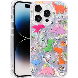Compatible with iPhone 16 Pro Max Case,with [Soft Slim][Camera Protection] Cute Kawaii Shiny Aesthetic Phone Cover Anti-Yellowing Shockproof Protective Cover for Women Girl-Dinosaurs
