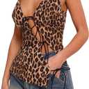 SOLY HUX Women's Leopard Cami Top Y2k Tie Front V Neck Spaghetti Strap Cheetah Print Going Out Tops Streetwear (Large, Coffee Brown Leopard)