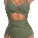Eomenie Women's One Piece Swimsuits Tummy Control Cutout High Waisted Bathing Suit Wrap Tie Back 1 Piece Swimsuit. Size M