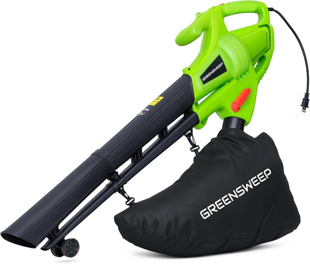 GreenSweep 3-in-1 Leaf Blower, Vacuum & Mulcher  10 Amp Electric Garden Tool with 10-Gallon Collection Bag  Lightweight, Powerful & Easy to Use