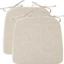 Ruqmuis Chair Cushions for Dining Chairs, 2" Thick Seat Cushions for Kitchen Chairs, D-Shaped Chair Pads with Washable Cover, Ties and Non Slip Backing, 17'' x 16'', Set of 2, Beige