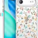 pcgaga Aesthetic Phone Case for iPhone Air 6.5" with Embossed Patterned Hard Clear Back Cover,Slim TPU Bumper,Camera Frame -360°Shockproof Full Protection,Floral