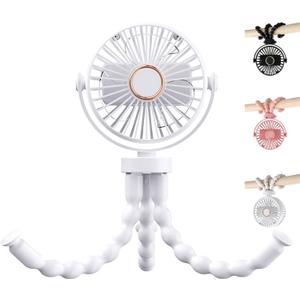 USB Rechargeable Octopus Mini Fan, Flexible Tripod, Quiet & Strong Wind, Portable Stroller Fan for Baby, Outdoor, Desktop & Handheld Use (White, Large)