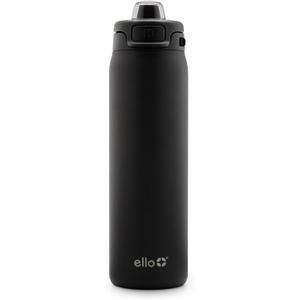 Ello Pop & Fill 22oz Stainless Steel Water Bottle with Quick Fill Technology, Double Walled and Vacuum Insulated Metal, Leak Proof Locking Lid, Sip and Chug, Reusable, BPA Free, Black