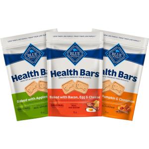 Blue Buffalo Health Bars Crunchy Dog Biscuits, Variety Pack, Bacon, Egg & Cheese, Apple & Yogurt, Pumpkin & Cinnamon, 16-oz Bags (EXP 01/21/27)