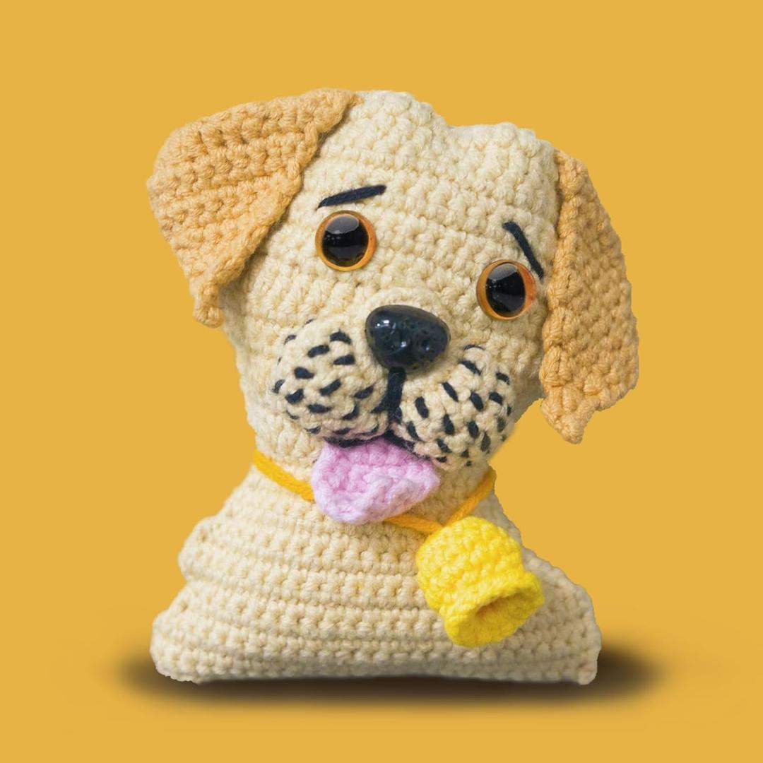 LilyCleo Crochet Beginner Kit, Emotional Support Crochet Kits with Step-by-Step Video, Positive Crochet Animals with Easy Peasy Yarn, Crochet Hook, Beginners Crochet Kit Gift for Kids, Adults (Lucky) (Labrador)