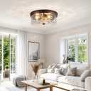 16 Inch Hammered Glass ORB Flush Mount Ceiling Light