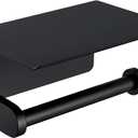 Toilet Paper Holder with Phone Shelf, APLusee SUS 304 Stainless Steel Bathroom Tissue Holder, Wall Mounted Roll Paper Dispenser, Matte Black (Single Rod)