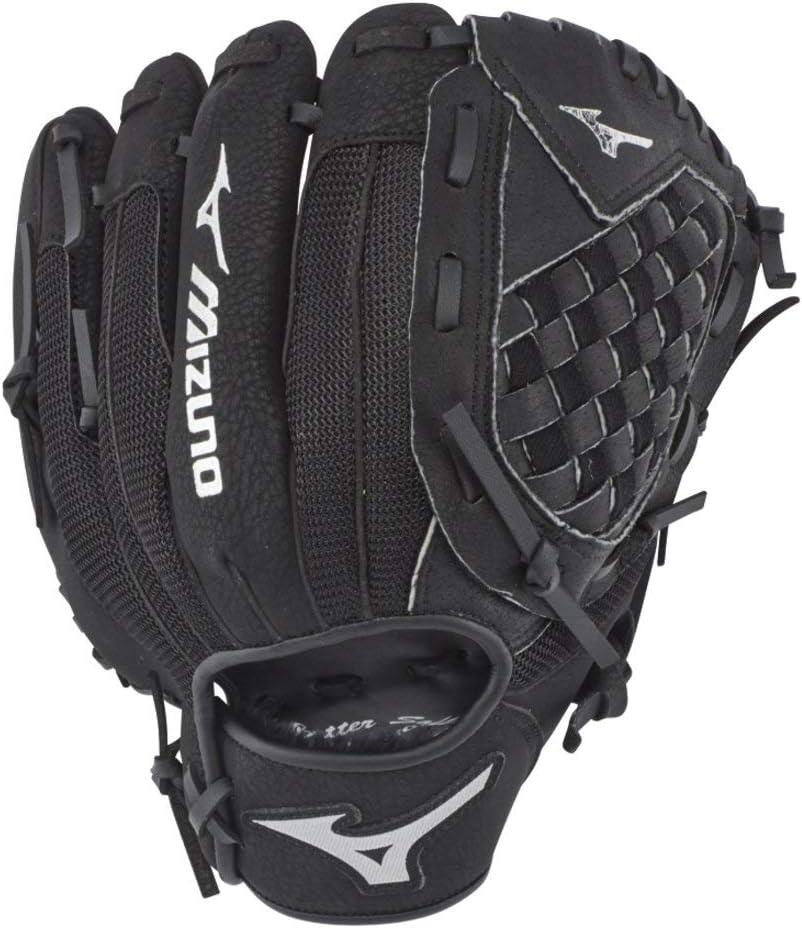Mizuno Prospect PowerClose Youth Baseball Glove Series I V-Flex Notch I Parashock Palm Pad I Buttersoft Palm Liner (10.5"|All Positions|Ages 7-8, Black|Tartan Flex Web)
