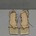 Coutgo Womens Strappy Low Kitten Heels Sandals Open Square Toe Flip Flop Summer Dress Party Shoes (Size 8, Gold)