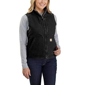 Carhartt Mens Loose Fit Washed Duck Sherpa-Lined Mock Vest Work Utility Outerwear, Black, Large US