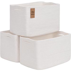 Woven Storage Baskets, White Baskets for Organizing, 3 Pack Woven Basket for Storage, Storage Baskets for Shelf, Towel, Toy, Book, Closet, Baby 15"10"9"