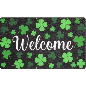 Mindsoft St. Patrick's Day Welcome Doormat Green Shamrock Lucky Front Door Mat Outdoor Entrance Rugs for Home Indoor Holiday Decoration 18 x 30 Inch