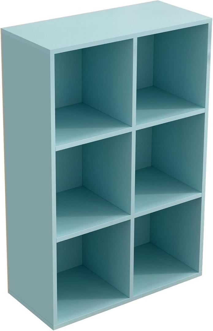OSCHF 6-Cube Storage Shelf Bookcase - Wooden 3-Tier Floor Standing Open Bookshelf for Home and Office, Display Cabinet, Light Blue